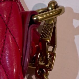 J. Crew Metallic Gold Logo Plaque on Dark Brown Leather